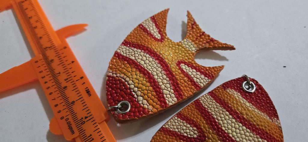 Unique handcrafted Large bold size Fish Leather Pendant – Rustic Luxe Charm for Keyring or Bag - BD753E