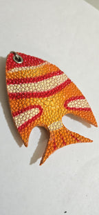 Unique handcrafted Large bold size Fish Leather Pendant – Rustic Luxe Charm for Keyring or Bag - BD753E