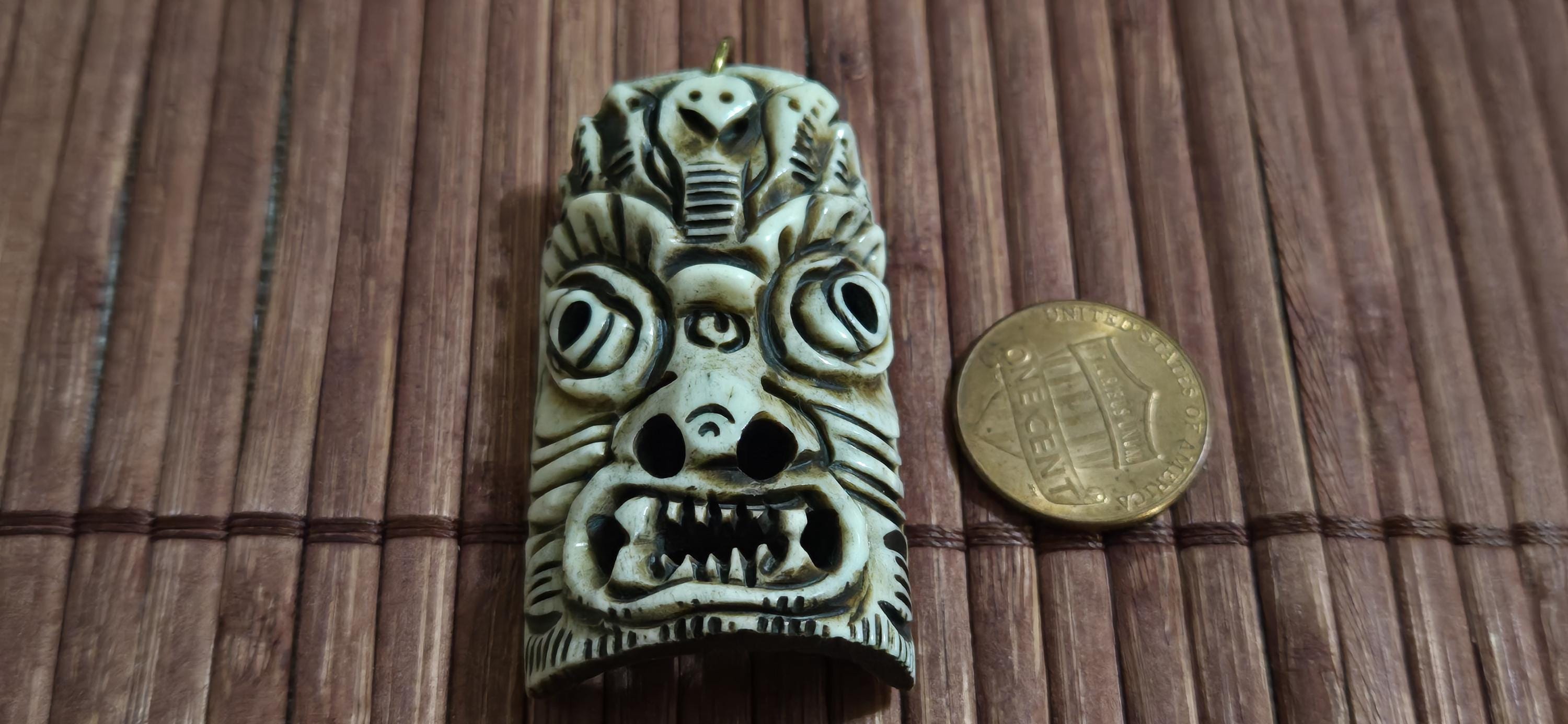 Fierce Powerful Tibetan Mahakala Deity Bone Pendant – Protector Amulet, Keyring Charm, Jewelry Supply – 1 pendant- PB054B