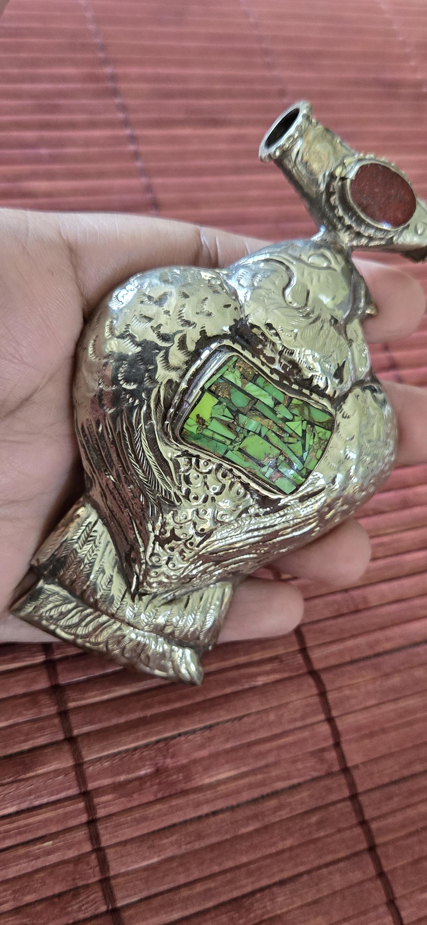 OOAK Extra Large Tibetan Silver finish Repousse eagle phoenix Bird carving pendant with inlay - PM002C