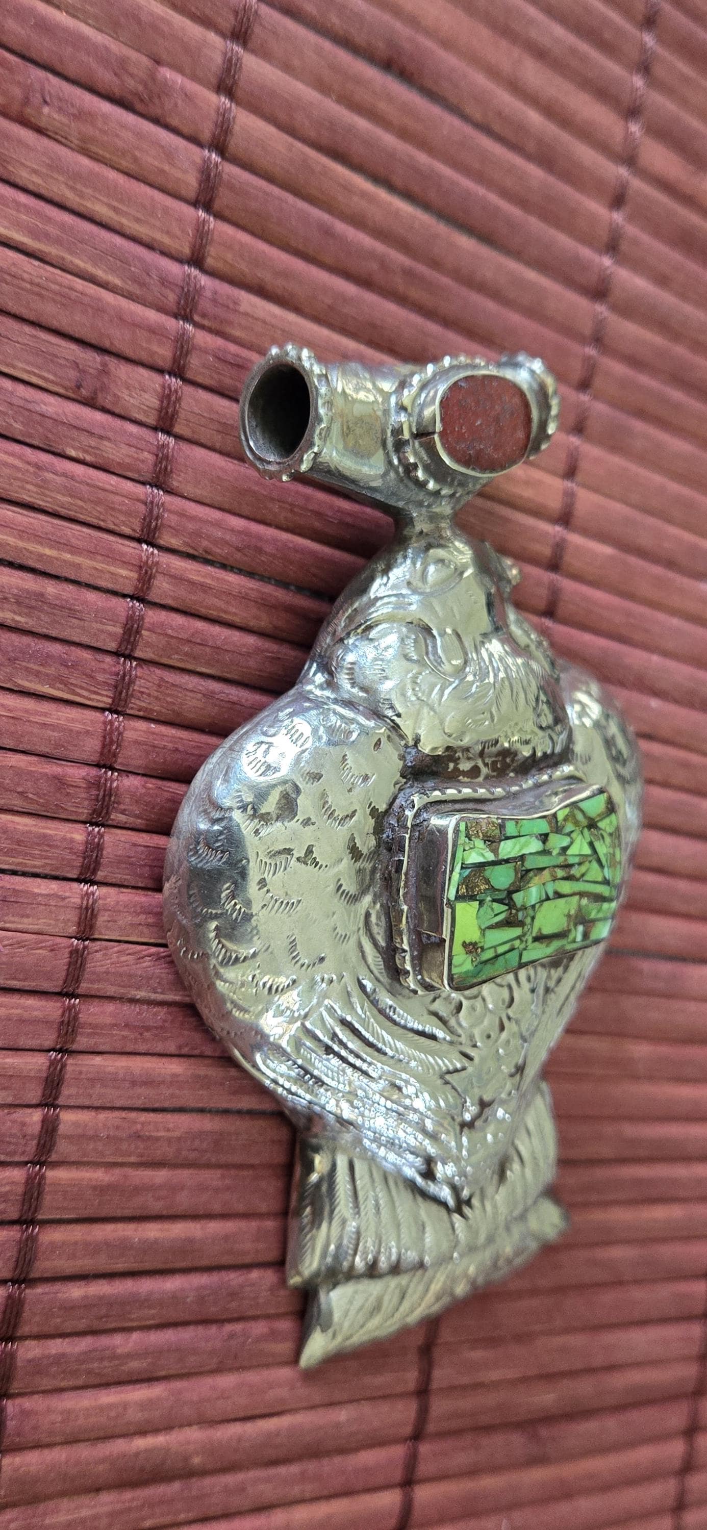 OOAK Extra Large Tibetan Silver finish Repousse eagle phoenix Bird carving pendant with inlay - PM002C