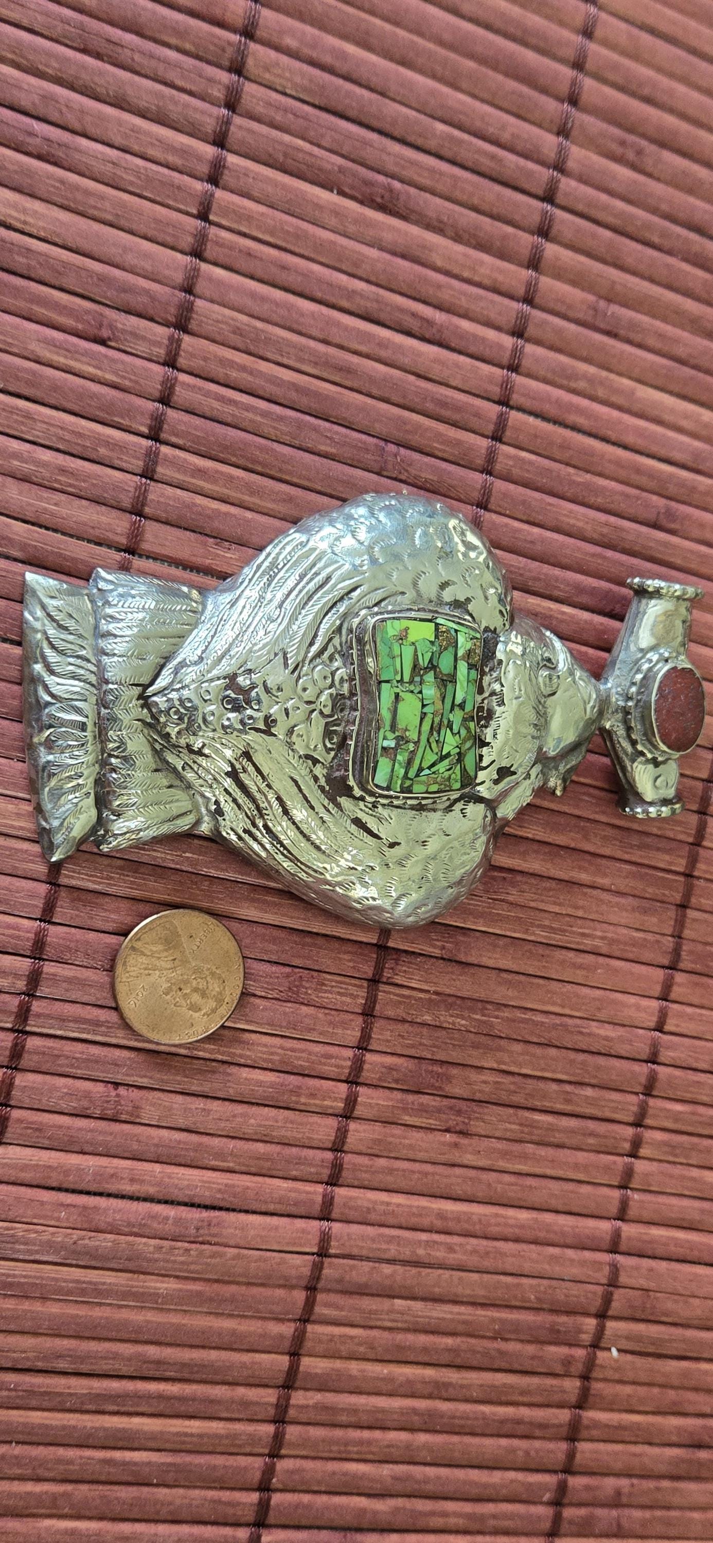 OOAK Extra Large Tibetan Silver finish Repousse eagle phoenix Bird carving pendant with inlay - PM002C