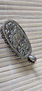 Carnelian Pendant - Tibetan antiqued silver finish old carnelian himalayan gemstone inlaid pendant reverse side flower carving - PM002E