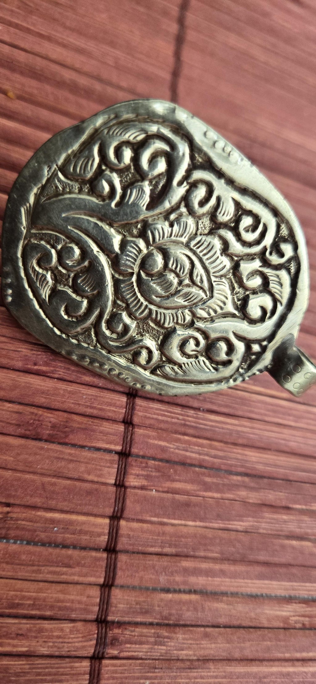 OOAK 1 Pendant - Beautiful black color resin Buddha pendant with floral carving on reverse side from Nepal -PM002G