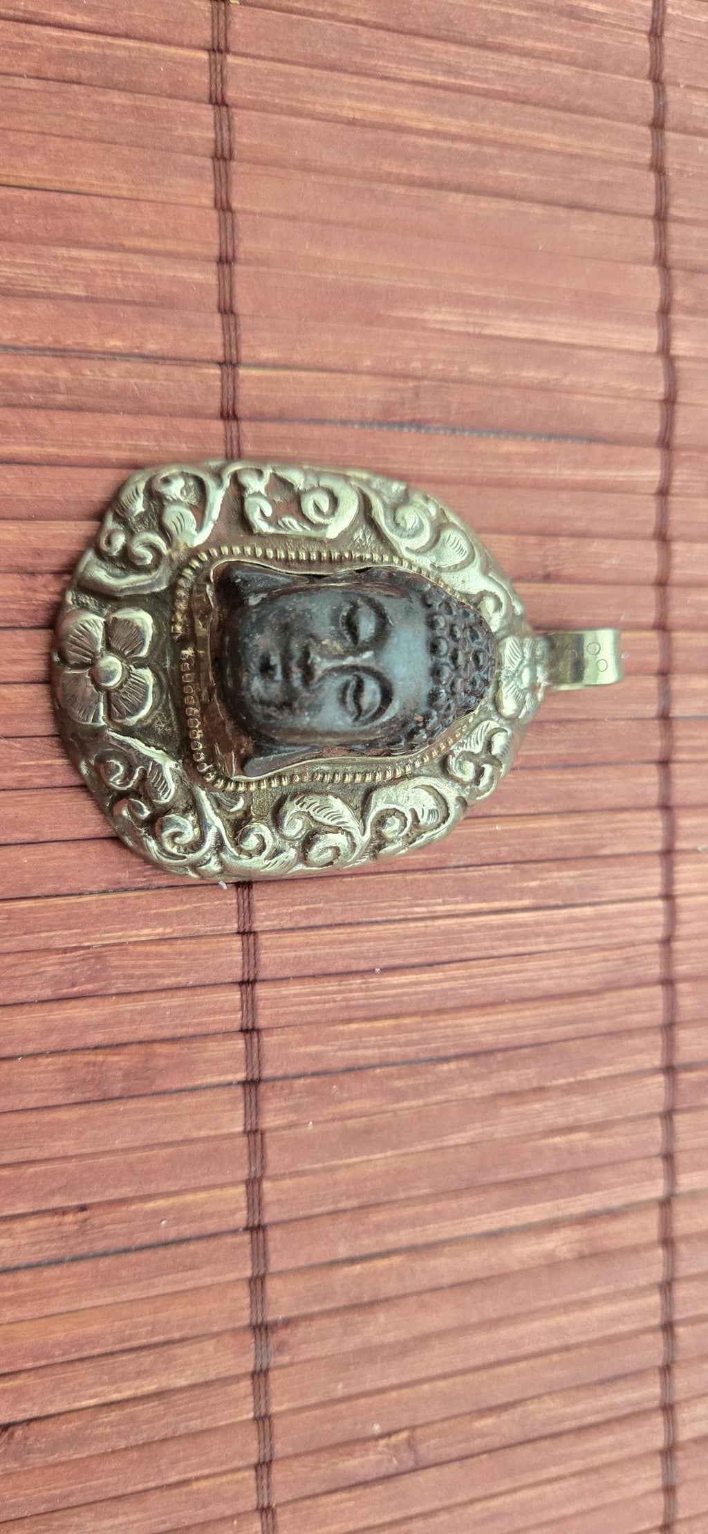 OOAK 1 Pendant - Beautiful black color resin Buddha pendant with floral carving on reverse side from Nepal -PM002G