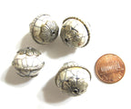 1 Bead - Tibetan bead white cream color crackle resin silver color capped floral design bead Nepal beads big bold size - BD255