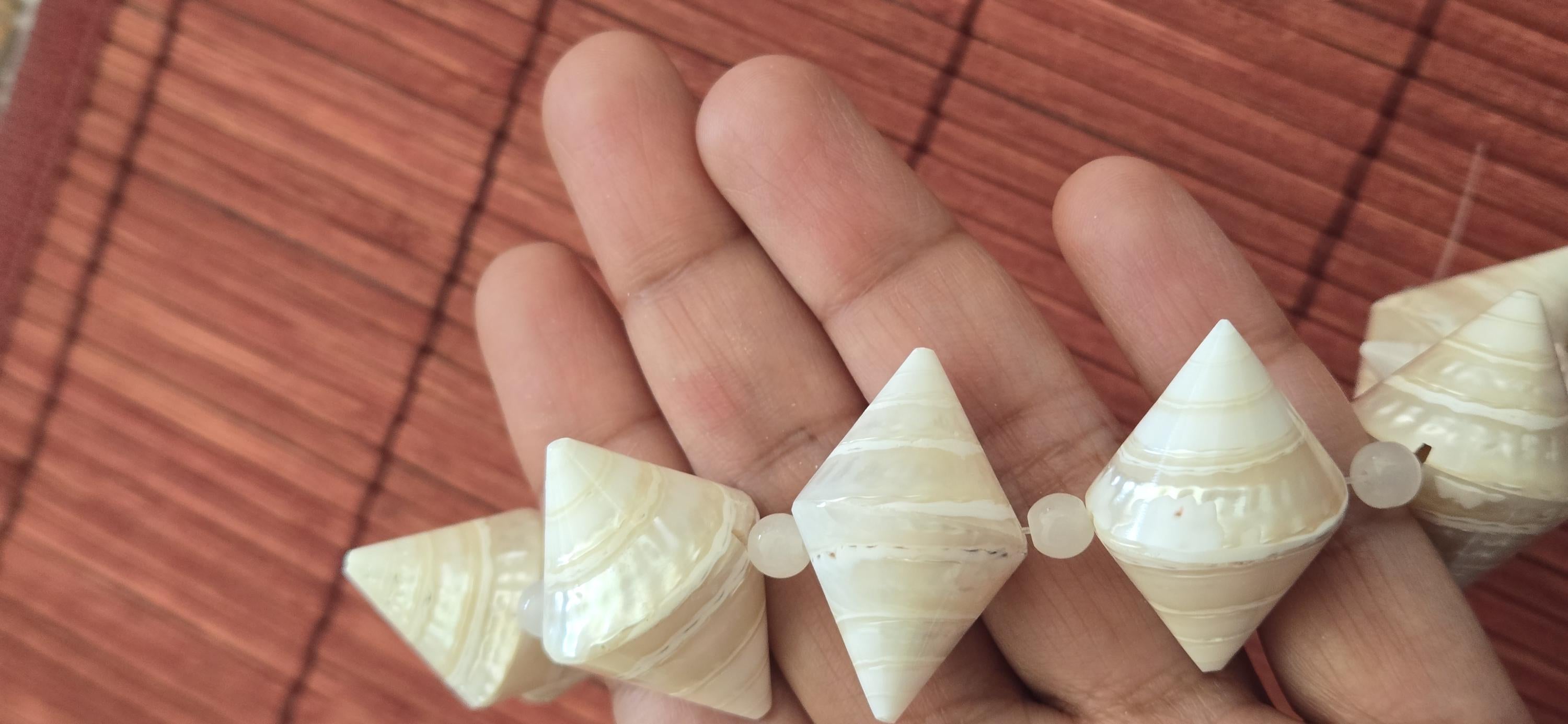 4 Bicone Troca mother of pearl MOP Shell Beads | 30–36mm x 19 -23 mm Lustrous Natural Shell Beads Drilled in Center |Craft Supplies BD221H