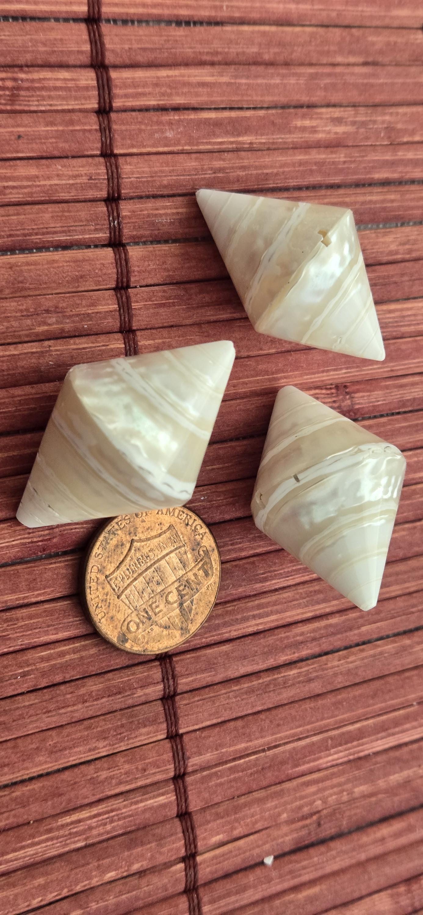 4 Bicone Troca mother of pearl MOP Shell Beads | 30–36mm x 19 -23 mm Lustrous Natural Shell Beads Drilled in Center |Craft Supplies BD221H