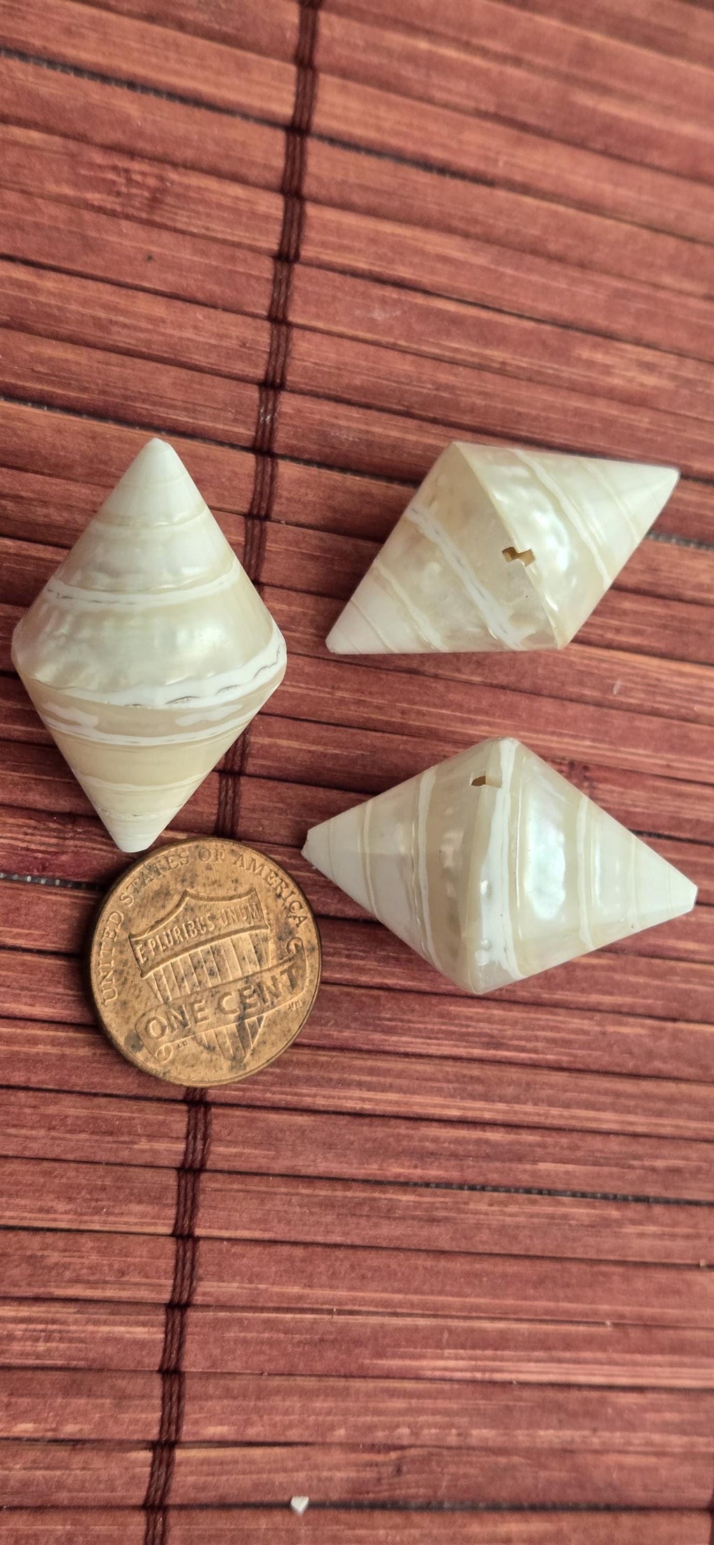 4 Bicone Troca mother of pearl MOP Shell Beads | 30–36mm x 19 -23 mm Lustrous Natural Shell Beads Drilled in Center |Craft Supplies BD221H