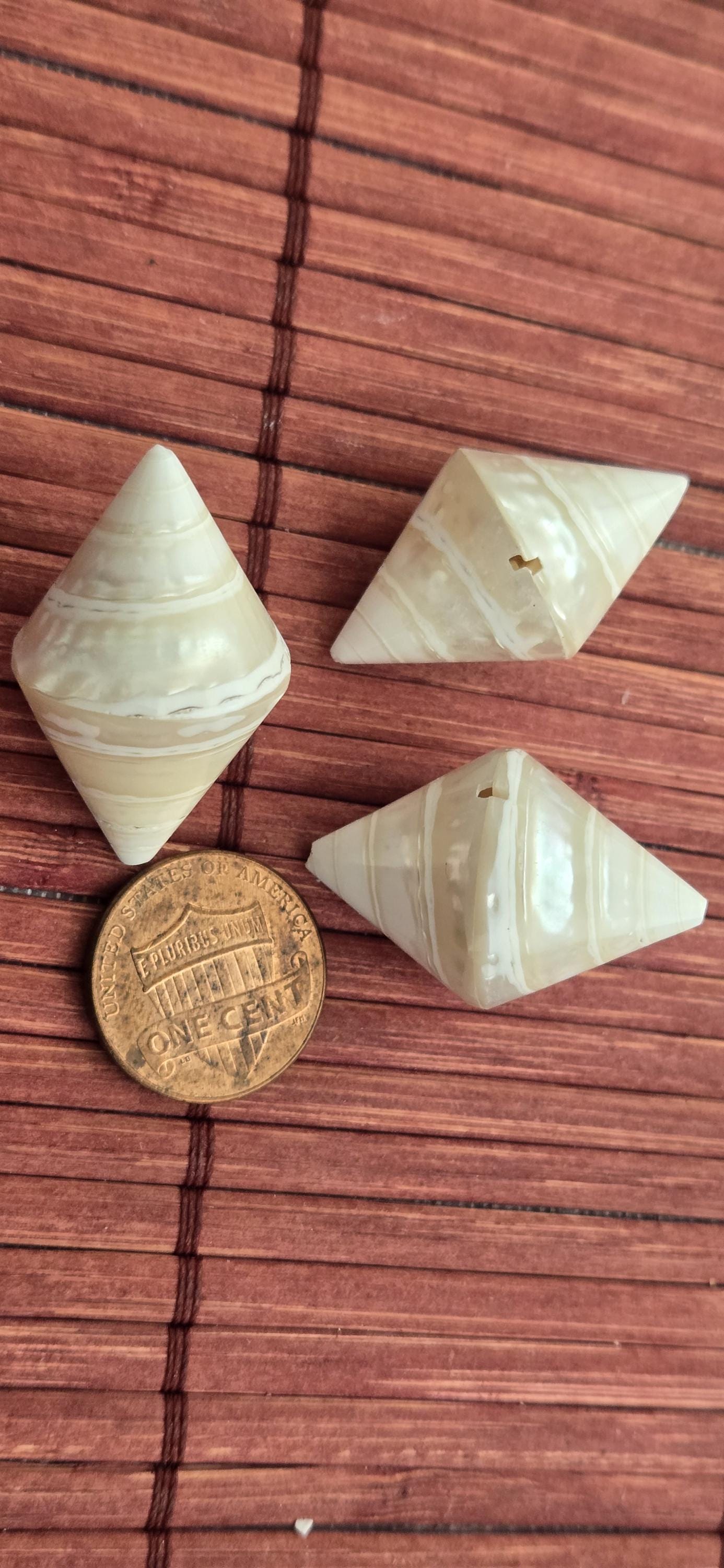 4 Bicone Troca mother of pearl MOP Shell Beads | 30–36mm x 19 -23 mm Lustrous Natural Shell Beads Drilled in Center |Craft Supplies BD221H