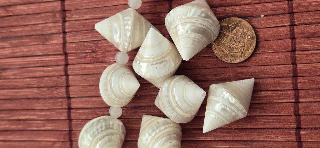 4 Bicone Troca mother of pearl MOP Shell Beads | 30–36mm x 19 -23 mm Lustrous Natural Shell Beads Drilled in Center |Craft Supplies BD221H