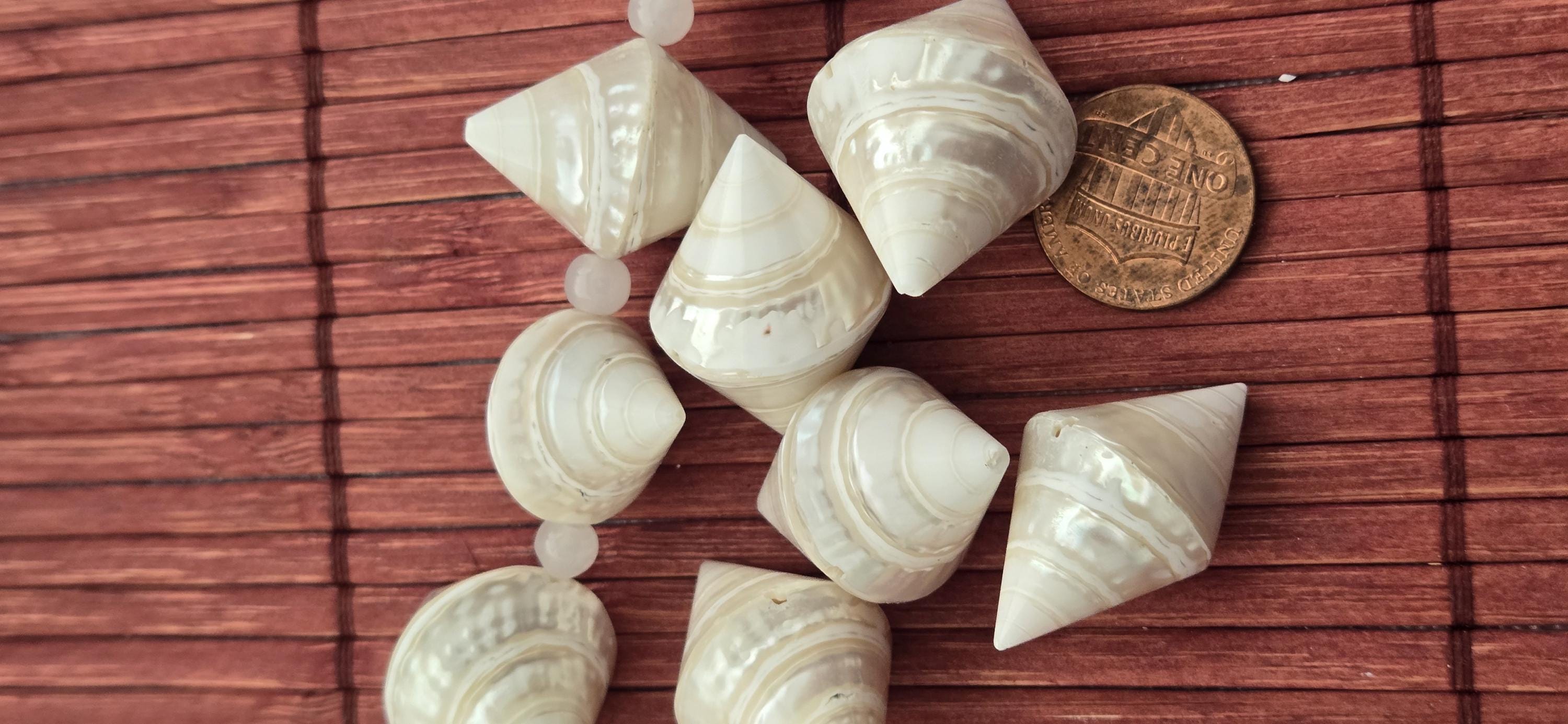 4 Bicone Troca mother of pearl MOP Shell Beads | 30–36mm x 19 -23 mm Lustrous Natural Shell Beads Drilled in Center |Craft Supplies BD221H