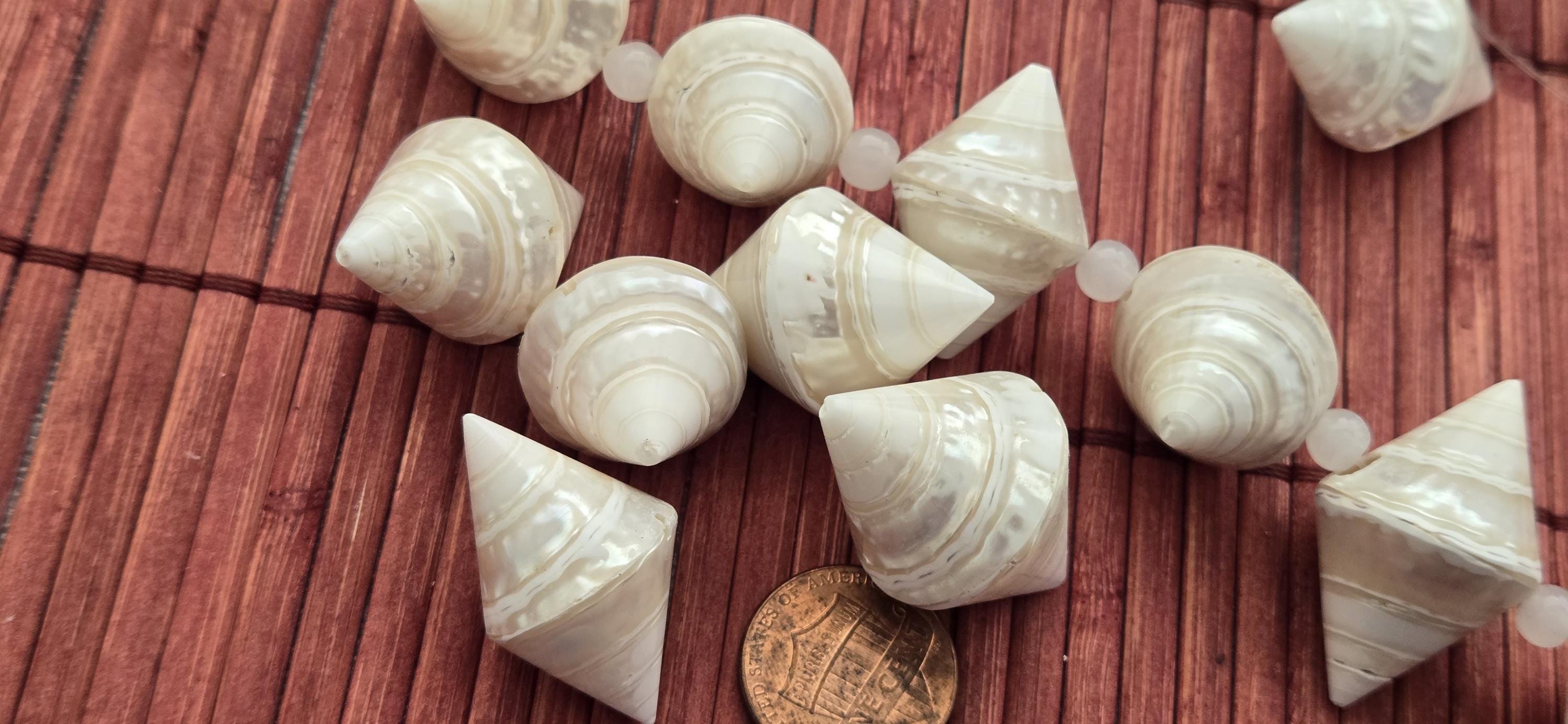 4 Bicone Troca mother of pearl MOP Shell Beads | 30–36mm x 19 -23 mm Lustrous Natural Shell Beads Drilled in Center |Craft Supplies BD221H