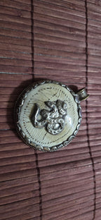 Tibetan Conch Shell Pendant with Om & Phoenix bird | Ethnic Naga Tribal Stick Figure carved | Nepal naga conch Shell jewelry Amulet | PM004B