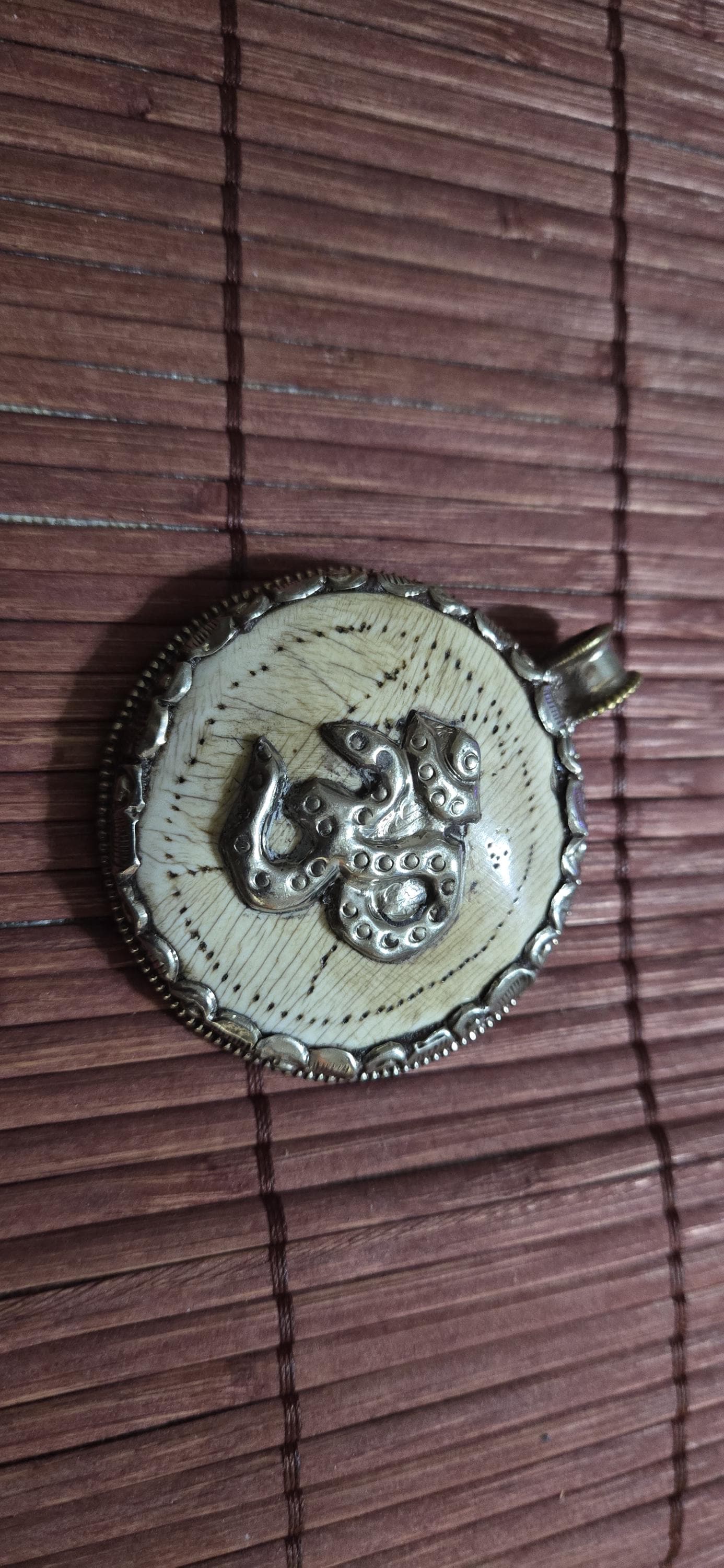 Tibetan Conch Shell Pendant with Om & Phoenix bird | Ethnic Naga Tribal Stick Figure carved | Nepal naga conch Shell jewelry Amulet | PM004B
