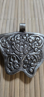 Butterfly Pendant carved recycled cattle Bone | Lotus Filigree Back | Tribal Jewelry Nepal | Spiritual Nature Symbol PM004H
