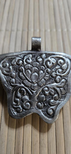 Butterfly Pendant carved recycled cattle Bone | Lotus Filigree Back | Tribal Jewelry Nepal | Spiritual Nature Symbol PM004H