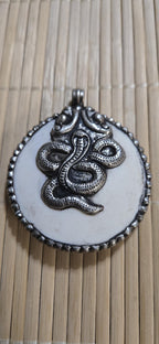 Large Tibetan Naga conch shell Snake Pendant - antiqued silver repousse | King Cobra Serpent Jewelry | Year of the Snake | PM004K