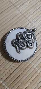 Large Tibetan Naga conch shell Snake Pendant - antiqued silver repousse | King Cobra Serpent Jewelry | Year of the Snake | PM004K