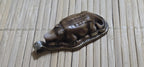 Tibetan Nepal Crocodile alligator Pendant carved recycled cattle Bone | Floral design Backside | Spiritual Nature Symbol PM004J