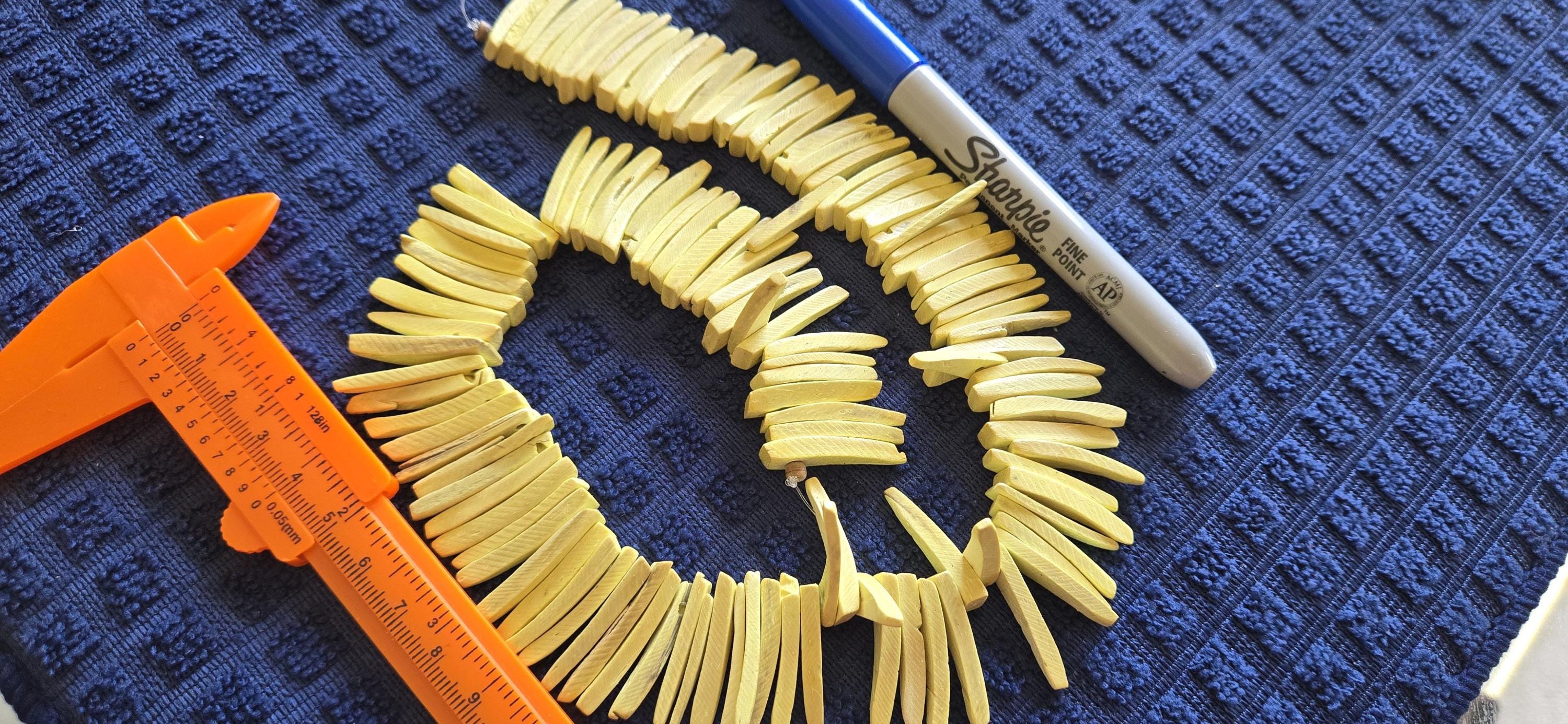 Yellow color coconut sticks Full Strand 15 inches bead size 26-28 mm triangle stick shape tribal design beads NB002A