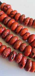 10 Beads - Ethnic Nepal beads sherpa glass beads red Nepalese beads donut disc tire shape beads - BT007G