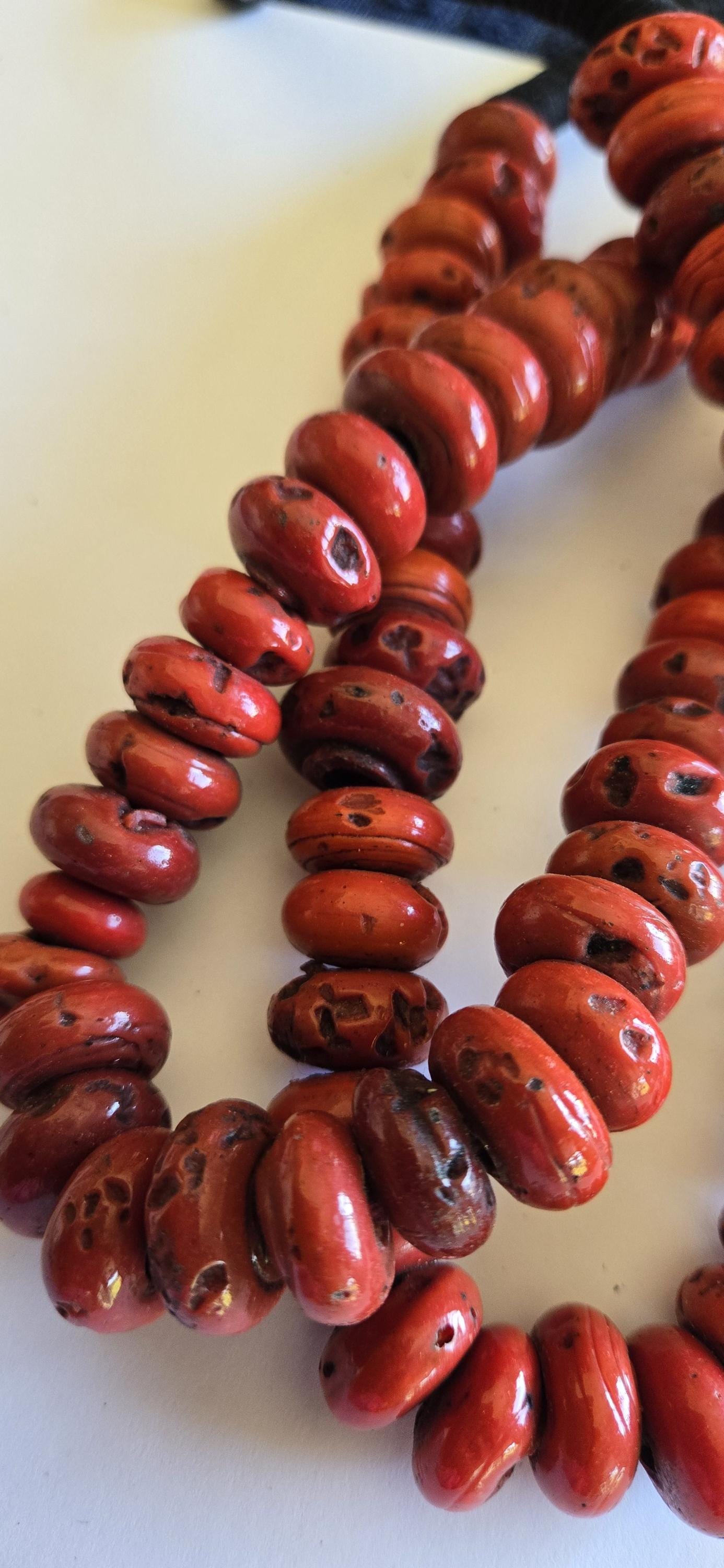 10 Beads - Ethnic Nepal beads sherpa glass beads red Nepalese beads donut disc tire shape beads - BT007G