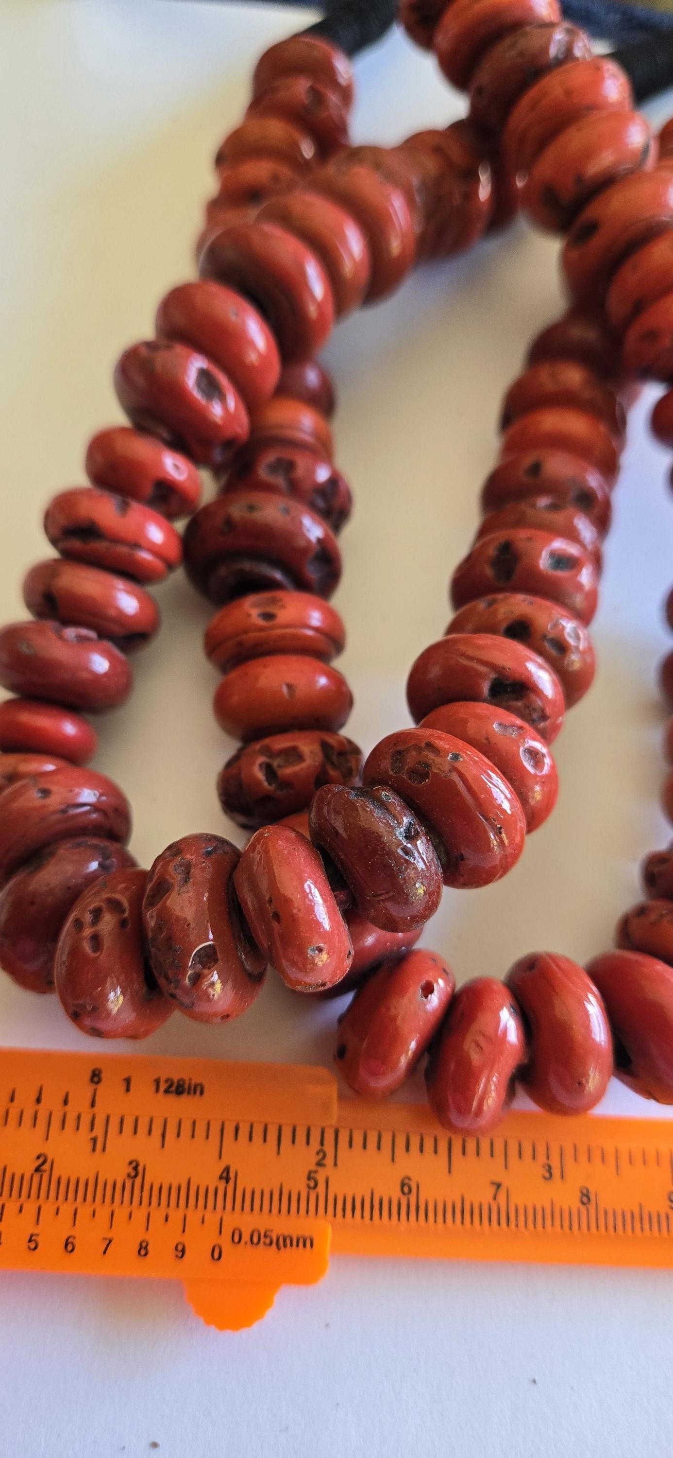 10 Beads - Ethnic Nepal beads sherpa glass beads red Nepalese beads donut disc tire shape beads - BT007G
