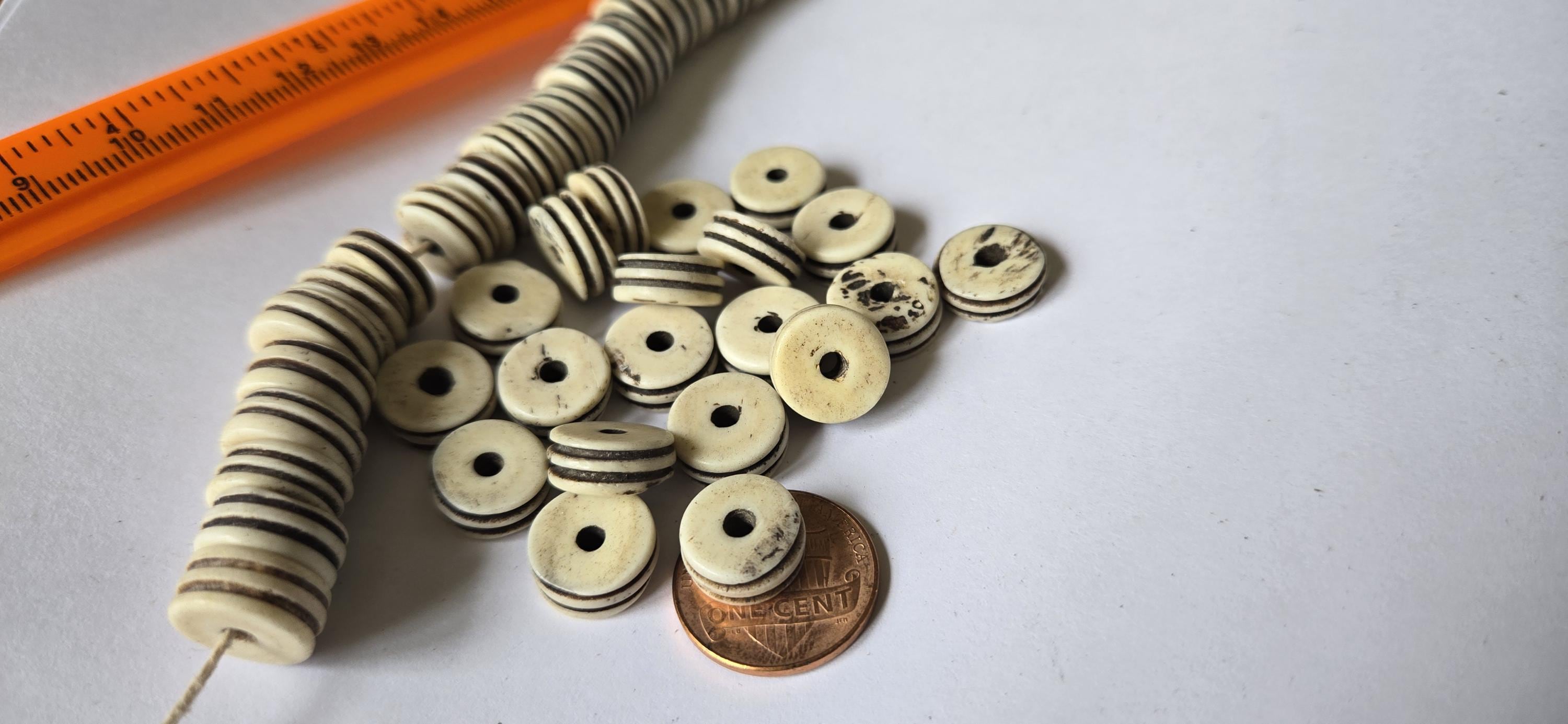 10 Beads - 12 mm x 5-6 mm cream color donut disc shape recycled cattle bone beads - ML001G