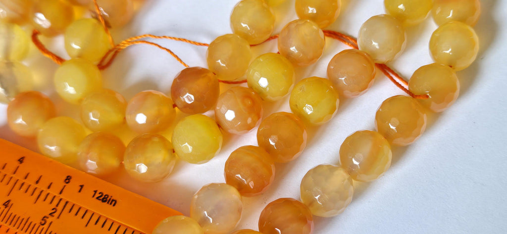 1 strand - 10 mm Honey yellow orange dyed jade faceted gemstone beads 15 inches - BD379G