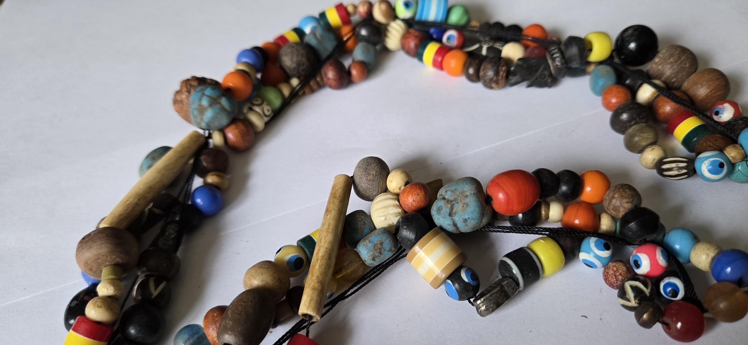 1 Full strand - 28 INCH - Mix vintage ethnic nepalese beads from Nepal - 3 layered - STR002H