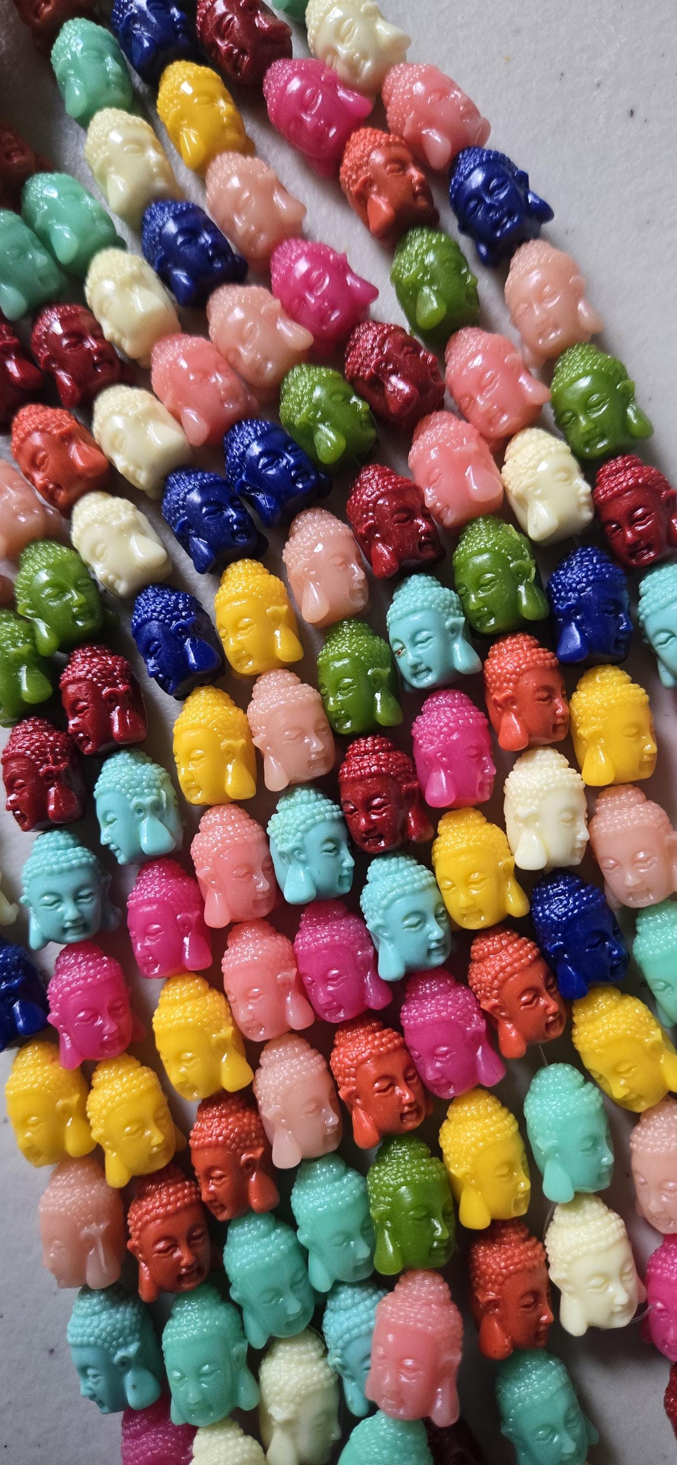 10 BEADS - Colorful mix colors dual sided Buddha face pendant bead 15 mm x 11 mm - BD751