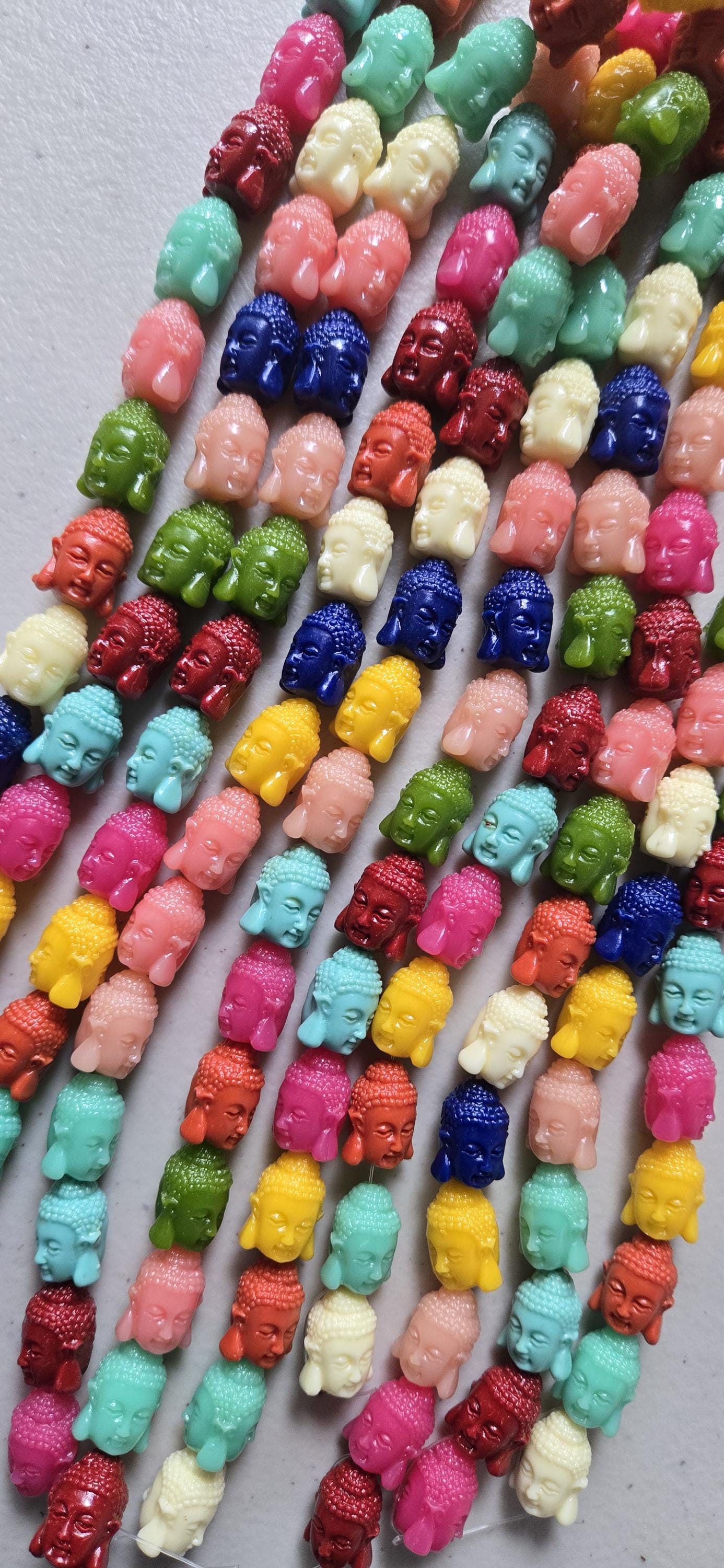 10 BEADS - Colorful mix colors dual sided Buddha face pendant bead 15 mm x 11 mm - BD751