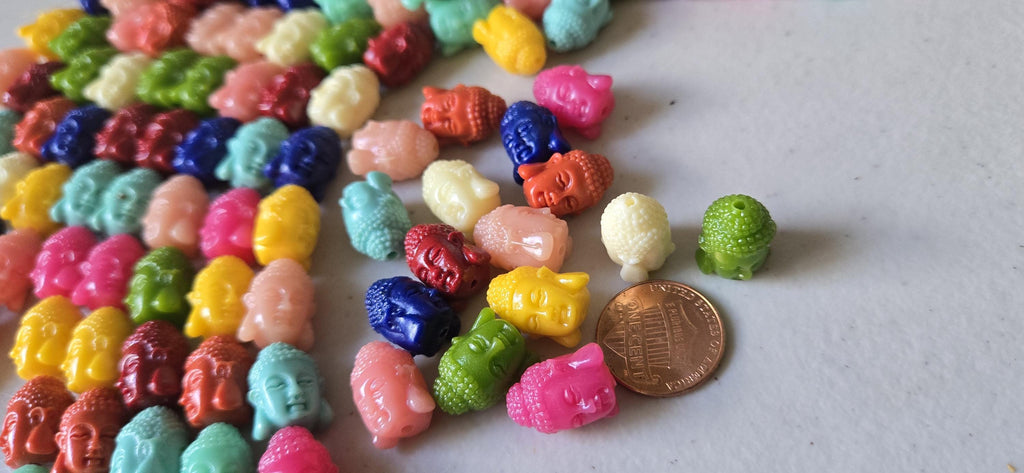 10 BEADS - Colorful mix colors dual sided Buddha face pendant bead 15 mm x 11 mm - BD751