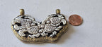 1 Pendant - Large Ethnic Tibetan carved Bone turtle family design brass pendant with flower carving on reverse side - PB001H