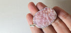 Pink quartz shimmer Druzy agate geode silver edged pendant - SP020E