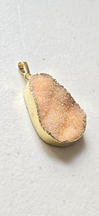 Peachy orange shimmer druzy quartz agate geode golden edged pendant- SP020H