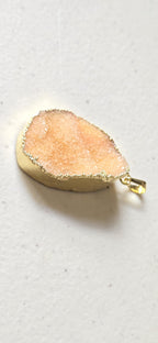 Peachy orange shimmer druzy quartz agate geode golden edged pendant- SP020H