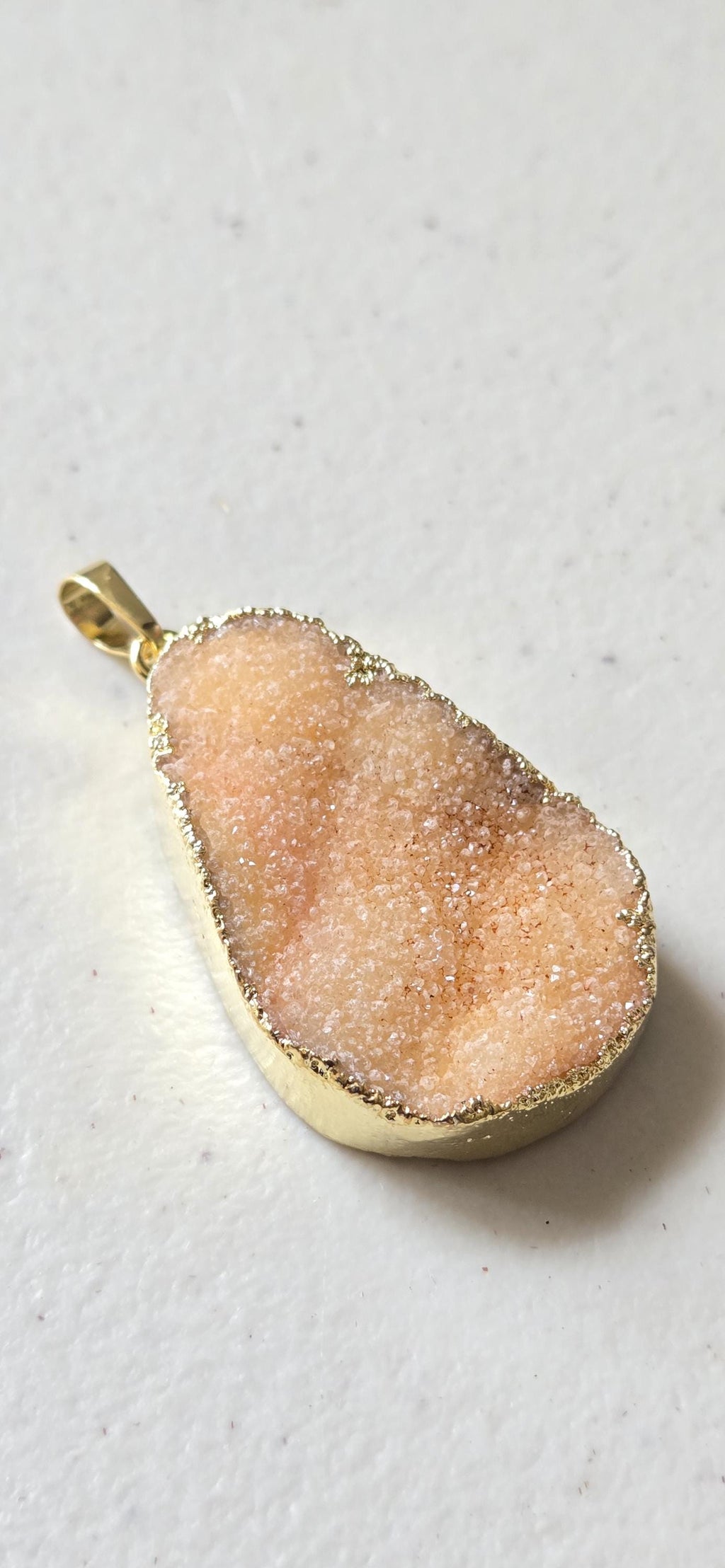 Peachy orange shimmer druzy quartz agate geode golden edged pendant- SP020H