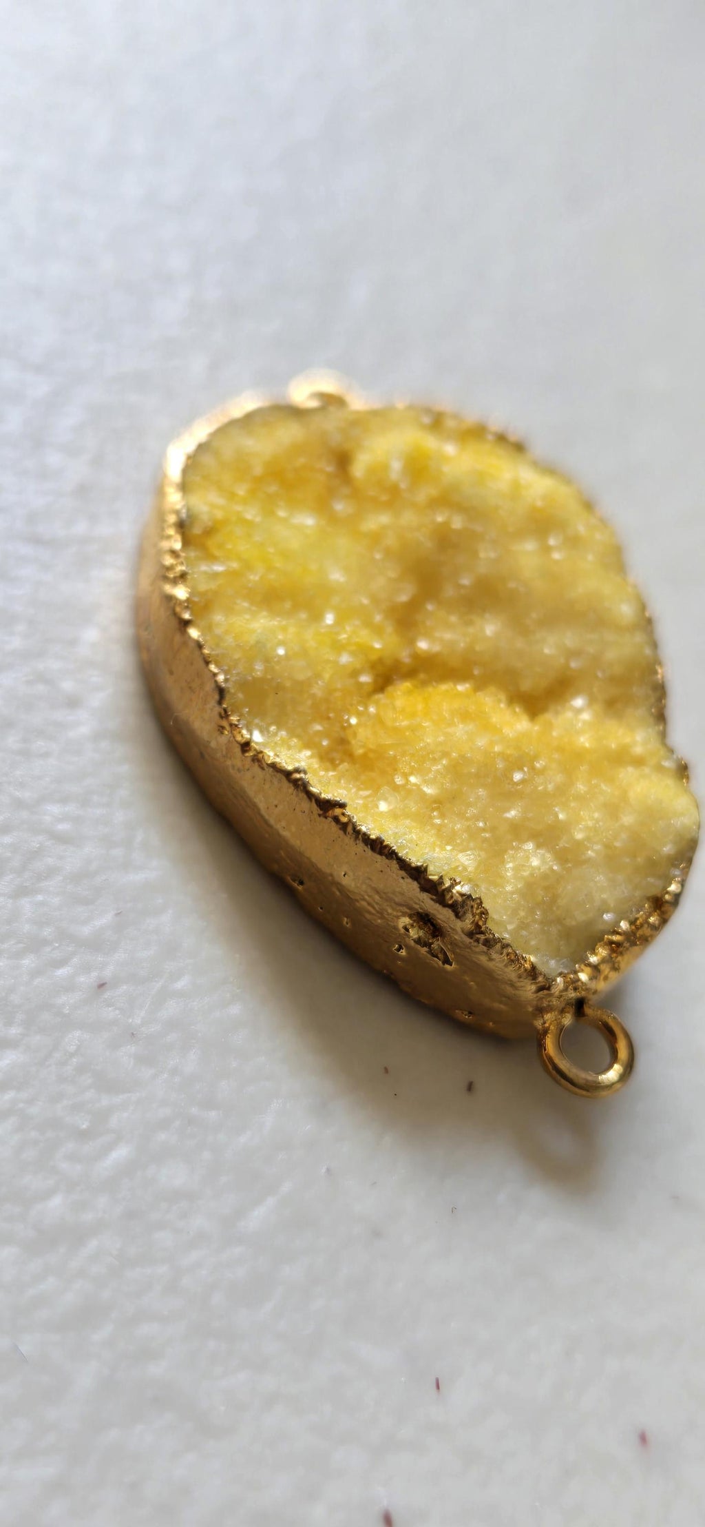 Lemony yellow shimmer druzy quartz agate geode golden edged pendant- SP020J