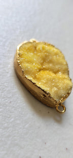 Lemony yellow shimmer druzy quartz agate geode golden edged pendant- SP020J
