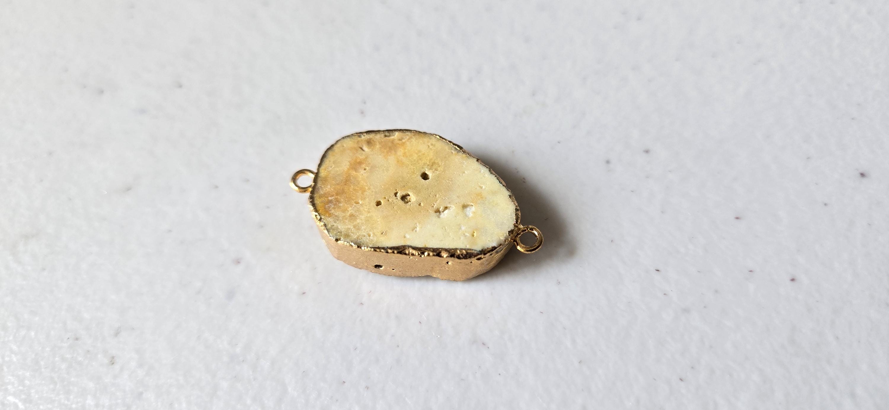 Lemony yellow shimmer druzy quartz agate geode golden edged pendant- SP020J