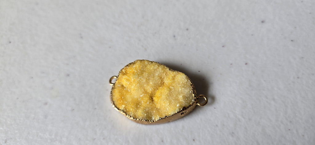 Lemony yellow shimmer druzy quartz agate geode golden edged pendant- SP020J
