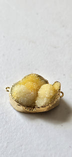 Lemony yellow shimmer druzy quartz agate geode golden edged double bail focal pendant- SP020K