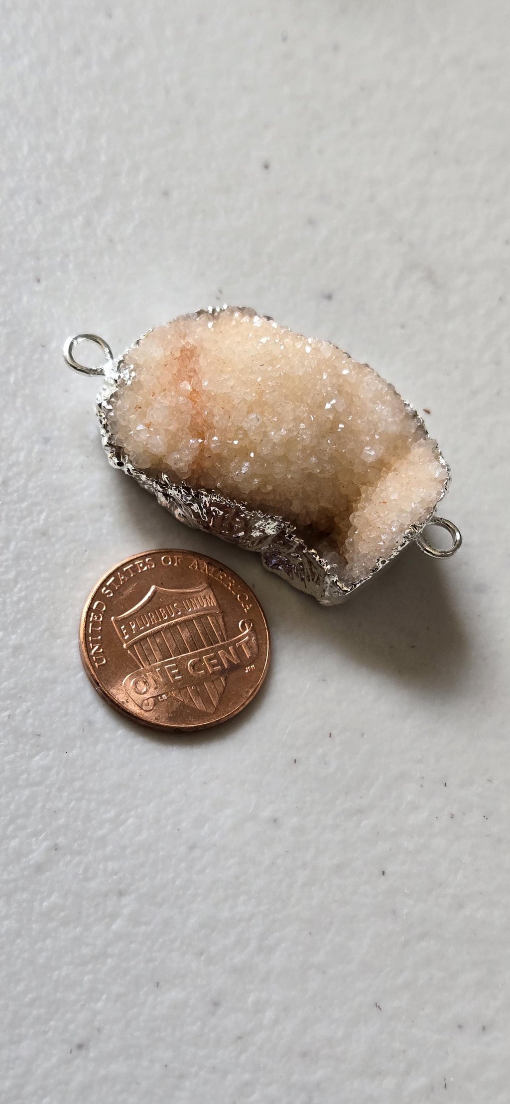 Peachy pink orange quartz shimmer Druzy agate geode silver edged pendant- SP020D