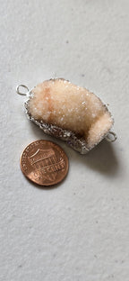 Peachy pink orange quartz shimmer Druzy agate geode silver edged pendant- SP020D