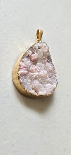 Pinkish purplish white shimmer druzy quartz agate geode golden edged pendant- SP020C