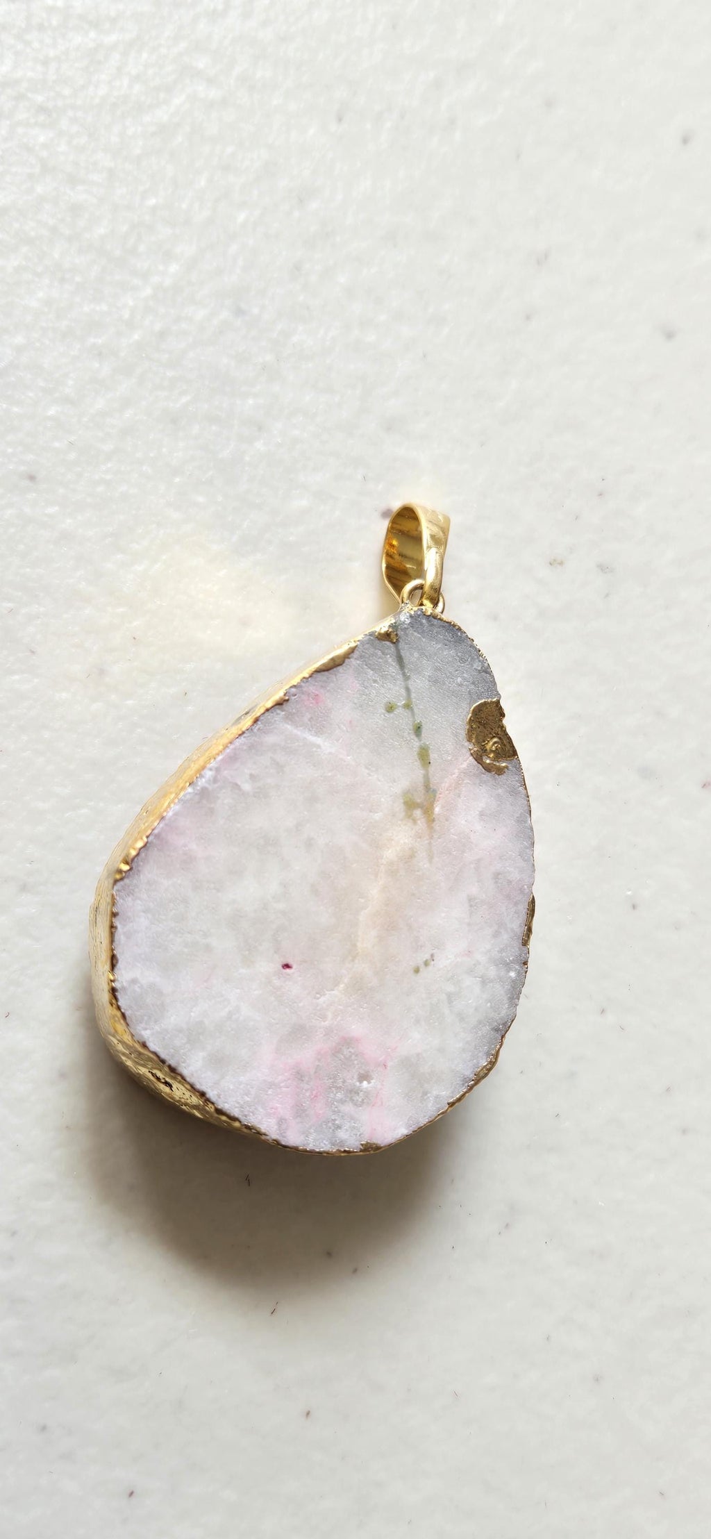 Pinkish purplish white shimmer druzy quartz agate geode golden edged pendant- SP020C