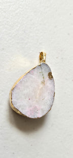 Pinkish purplish white shimmer druzy quartz agate geode golden edged pendant- SP020C