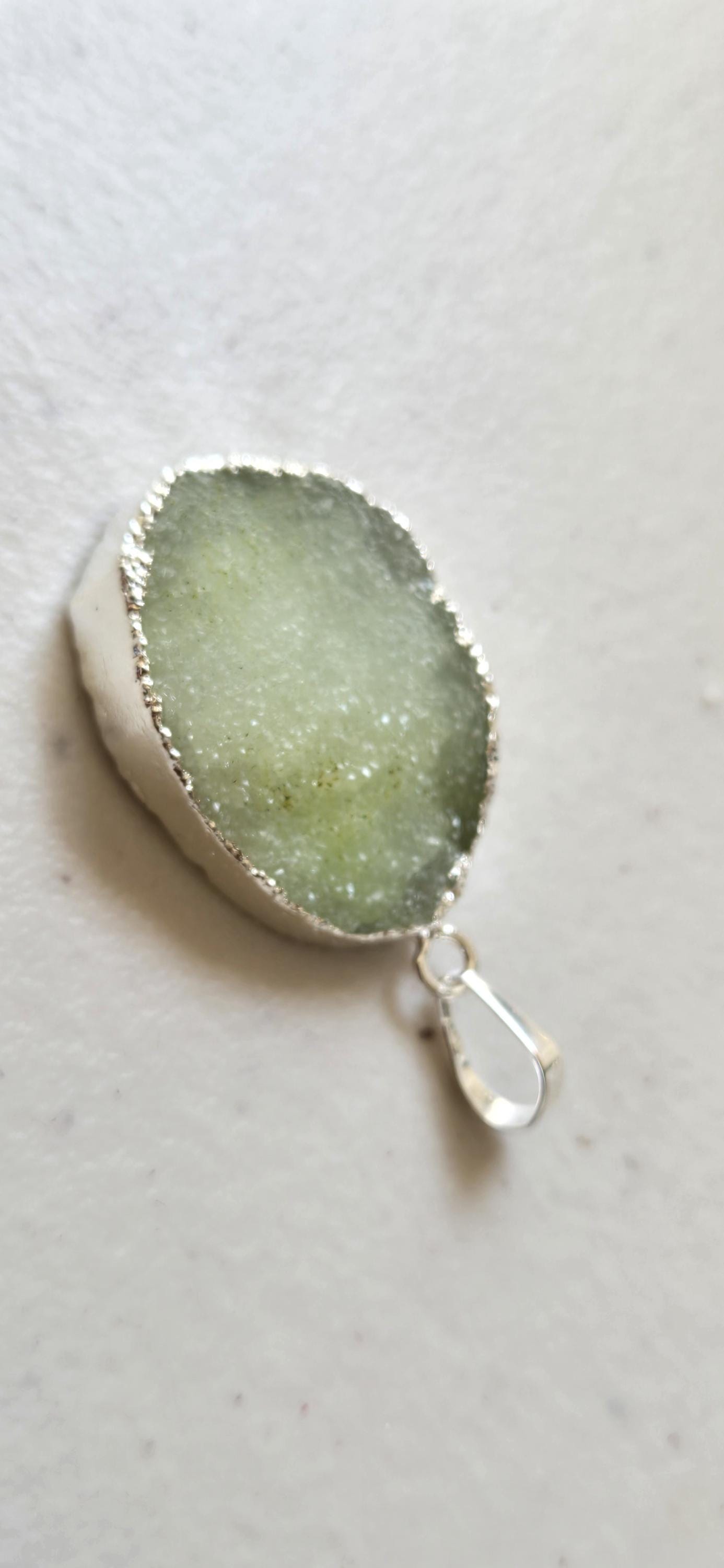 Pastel Green shimmer Druzy agate geode silver edged pendant - SP020B